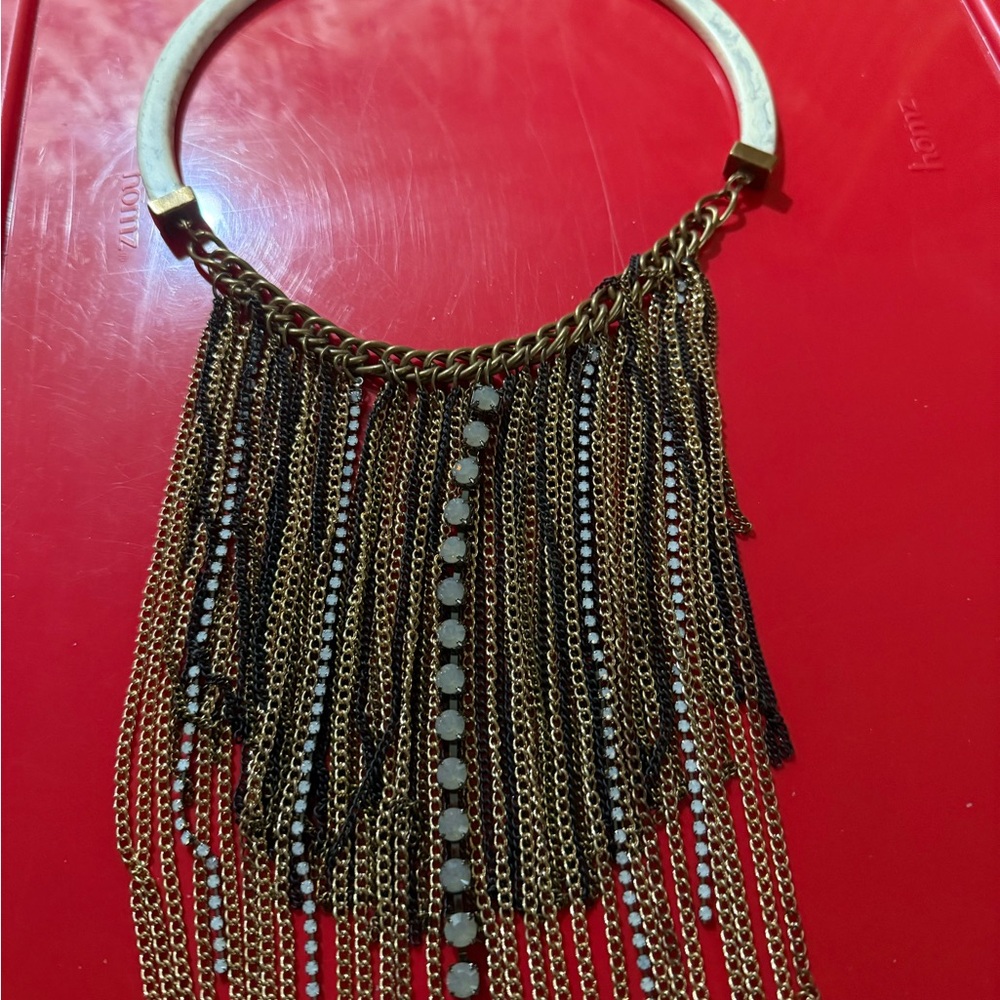 Massive Vintage Cleopatra Tribal Style Multi Dangle Chains Rhinestones Necklace